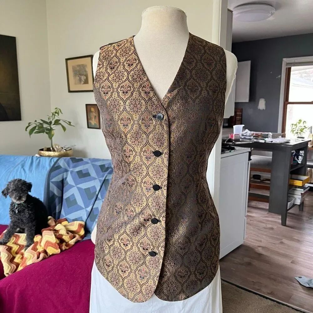 VTG Ann Taylor Jacquard Waistcoat Longline Dark Academia Vest